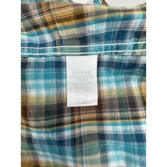 Panhandle Rough Stock XL Blue/Brown Plaid With Paisley Cuff Pearl Snap Shirt - Picture 6 of 8